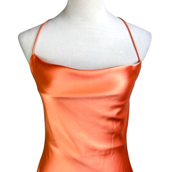 Le Lis NWT Orange Satin Open Back Lace Up Mini Slip Dress - Picture 4 of 10